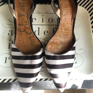 Striped blk wht kitten heel sling back